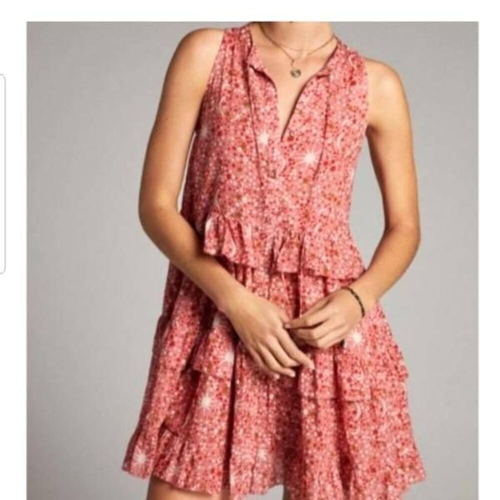 Anthropologie Carolina K Carmen Ruffled Tiered Mini Dress Celestial sz Small
